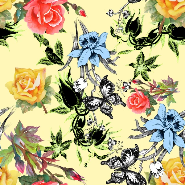 çiçekler ve kelebekler seamless modeli