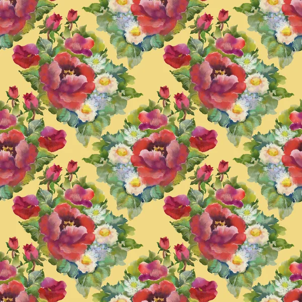 Suluboya kırmızı çiçekler seamless modeli