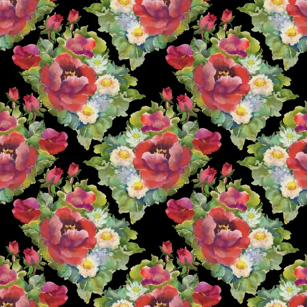 Aquarel rode bloemen naadloze patroon — Stockfoto