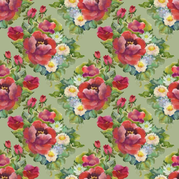 Suluboya kırmızı çiçekler seamless modeli