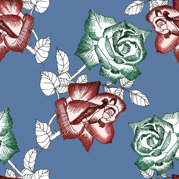 Vörös és fehér rózsák zökkenőmentes minta — Stock Fotó