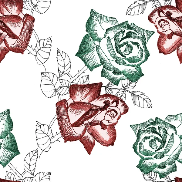 Rose rosse e bianche modello senza soluzione di continuità — Foto Stock