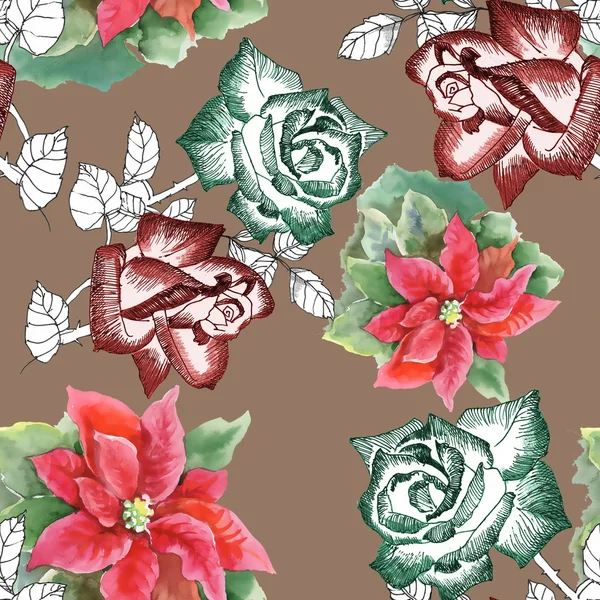 Red and white roses seamless pattern — Stock Photo, Image