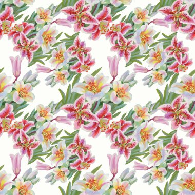 Renkli lily çiçekler seamless modeli