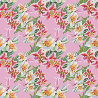 Renkli lily çiçekler seamless modeli