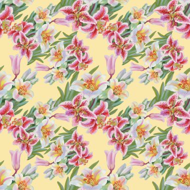 Renkli lily çiçekler seamless modeli
