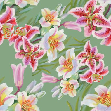 Renkli lily çiçekler seamless modeli