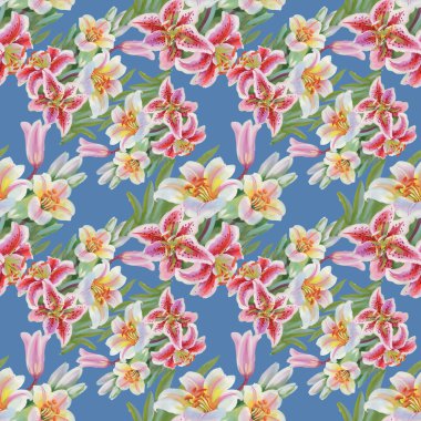 Renkli lily çiçekler seamless modeli