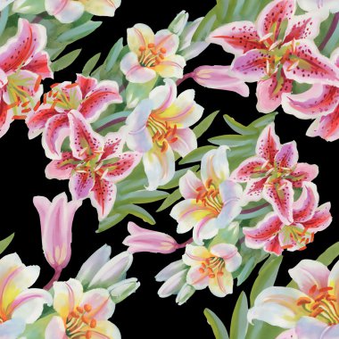 Renkli lily çiçekler seamless modeli