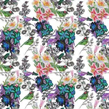 Kuşlar ve lily ile Seamless Modeli