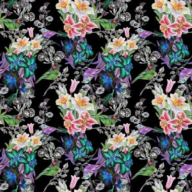 Kuşlar ve lily ile Seamless Modeli