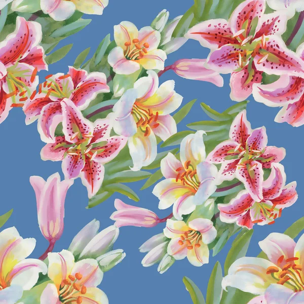 Lírio colorido flores padrão sem costura — Fotografia de Stock