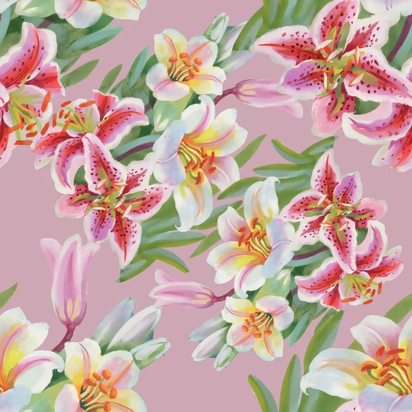 Färgglada lily blommor seamless mönster — Stockfoto