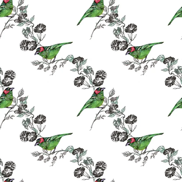 Seamless pattern with birds and flowers — Stock Photo, Image