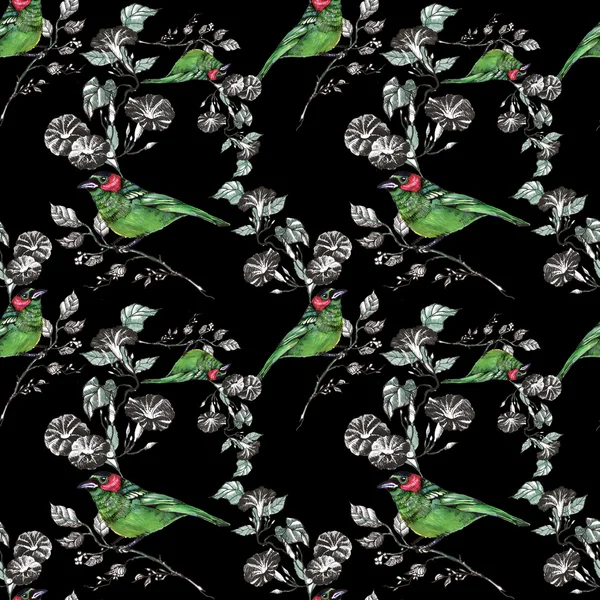 Seamless pattern with birds and flowers — Stock Photo, Image