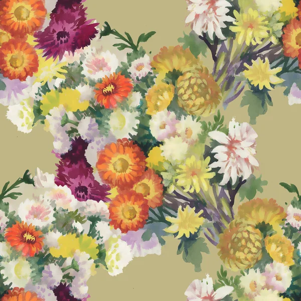 Płynny wzór z kolorowymi kwiatami — Zdjęcie stockowe