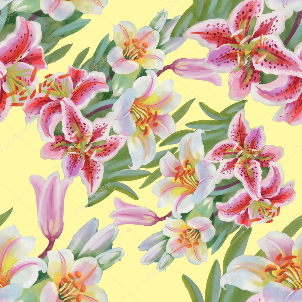 Papel De Parede Sem Costura Com Flores De Lilly Vermelho E Amarelo