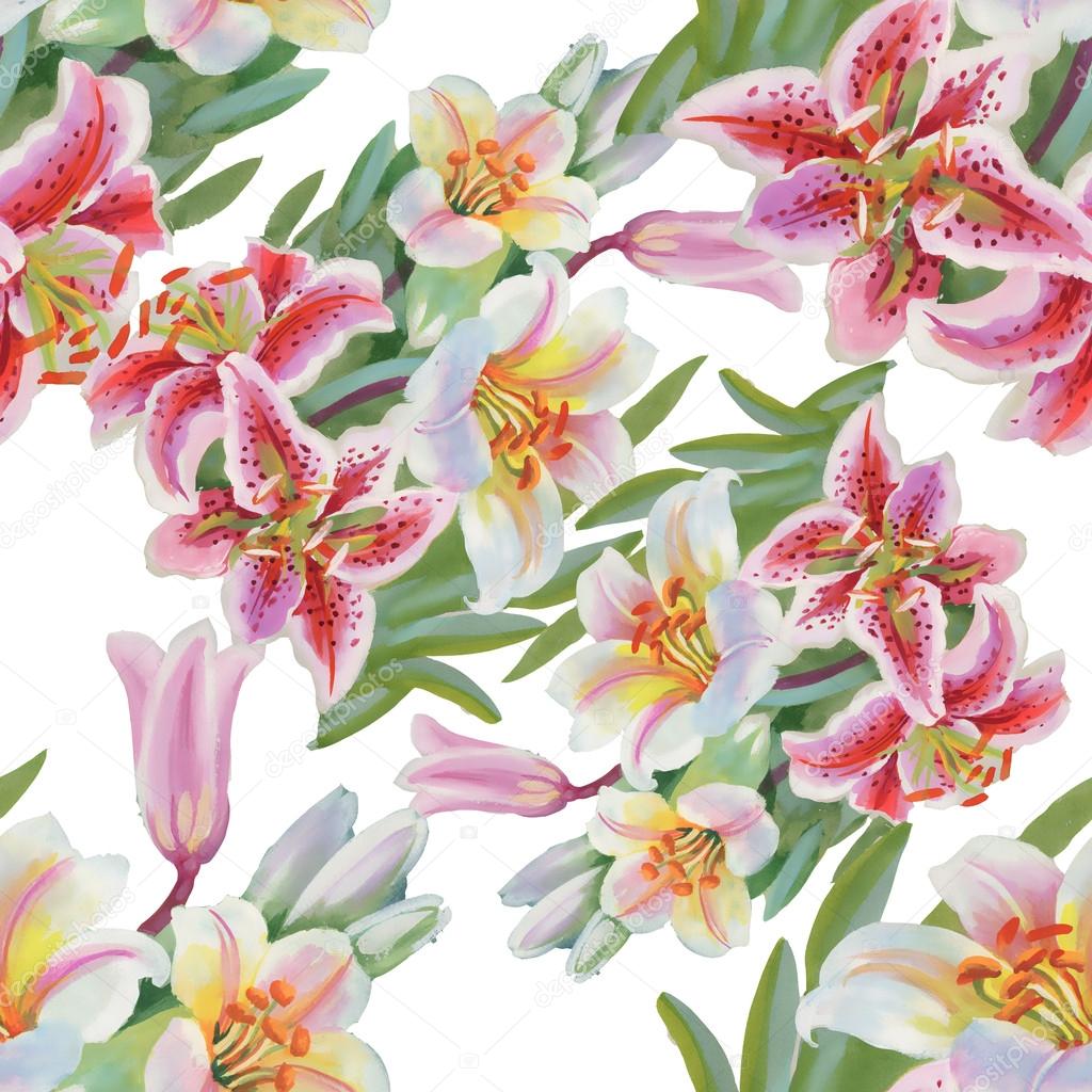 Colorful lily flowers seamless pattern