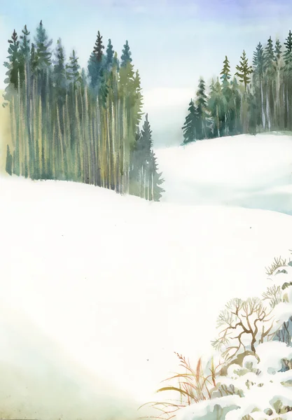 Watercolor winter landscape — Stock Photo, Image