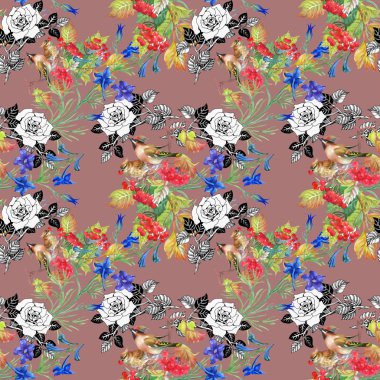 Kuşlar renkli çiçekli