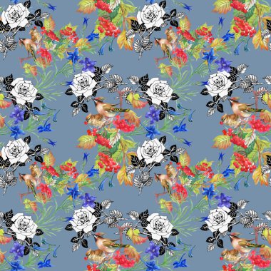 Kuşlar renkli çiçekli