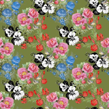 Kırmızı Çiçekler Kusursuz Desen