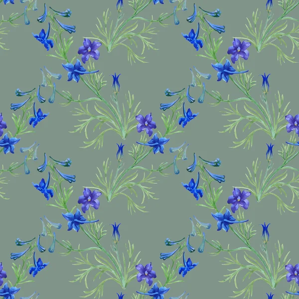 Blaue Aquarell-Wildblumen — Stockfoto