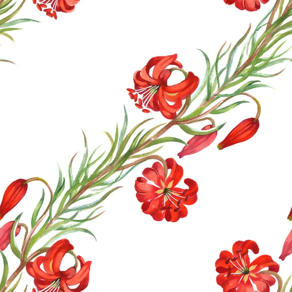 Akvarell röda blommor seamless mönster — Stockfoto