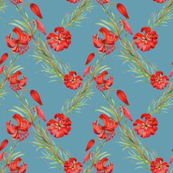 Watercolor red flowers seamless pattern — Stock Photo, Image