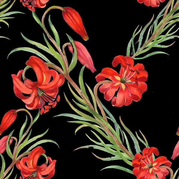 Akvarell röda blommor seamless mönster — Stockfoto