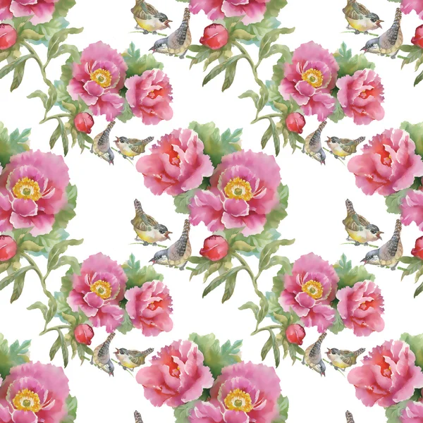 Vögel und rosa Blumen — Stockfoto