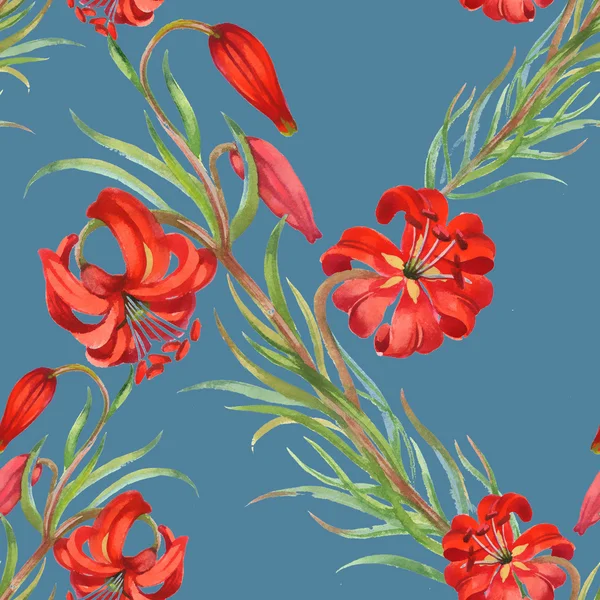 Watercolor red flowers seamless pattern — Stock Photo, Image