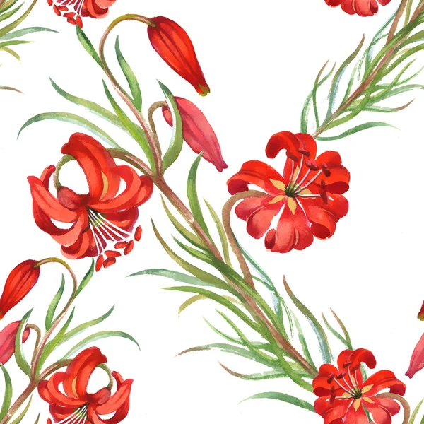 Acquerello rosso fiori modello senza soluzione di continuità — Foto Stock