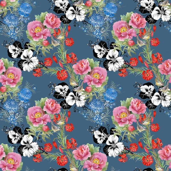 Pink and red flowers seamless pattern — Stock Photo, Image