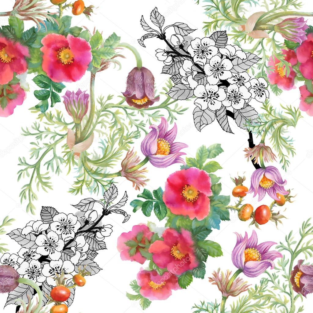 Watercolor wildflowers background