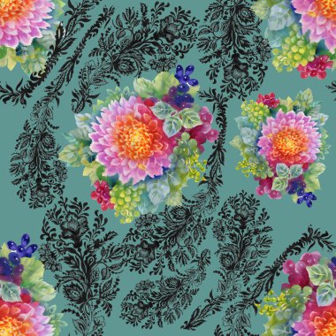 Renkli Bahçe Şakayık çiçek desenli