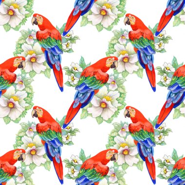 Çiçek desenli üstünde papağan