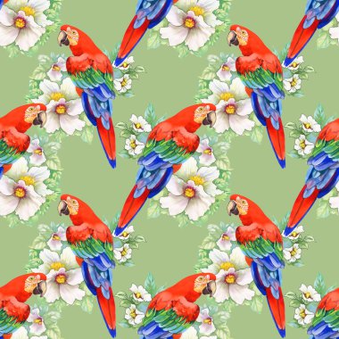 Çiçek desenli üstünde papağan
