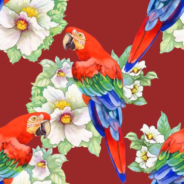 Çiçek desenli üstünde papağan