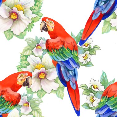 Çiçek desenli üstünde papağan