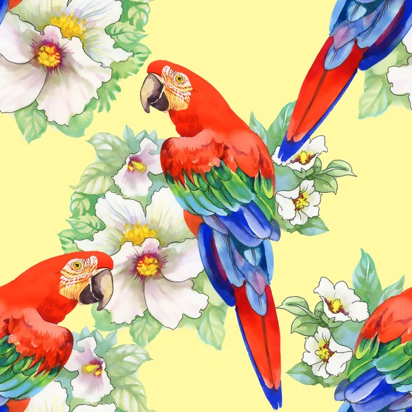 Papugi w kwiatowy wzór — Zdjęcie stockowe