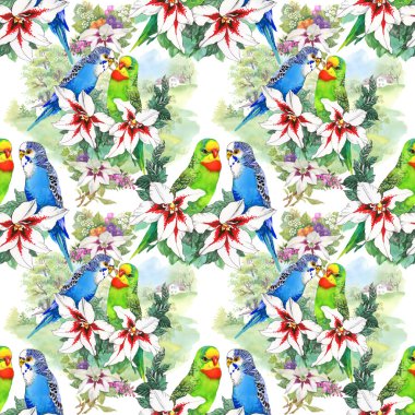 papağan ve güzel çiçekler