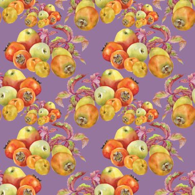 Yaprakları ve elma ile Trabzon hurması