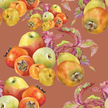 Yaprakları ve elma ile Trabzon hurması