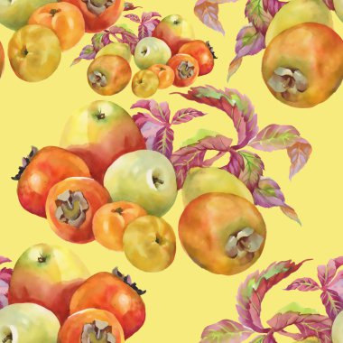 Yaprakları ve elma ile Trabzon hurması