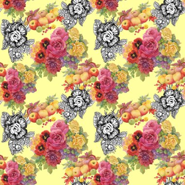 Çiçekler ve elma doku