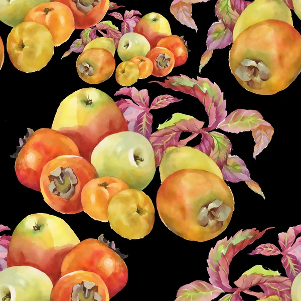 Bladeren en kaki met appels — Stockfoto