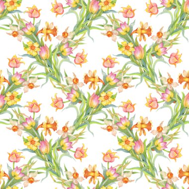 Renkli Lale ve Nergis ile Seamless Modeli