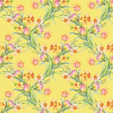 Renkli Lale ve Nergis ile Seamless Modeli