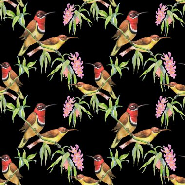 Kuşlar ve çiçeklerle kusursuz desen